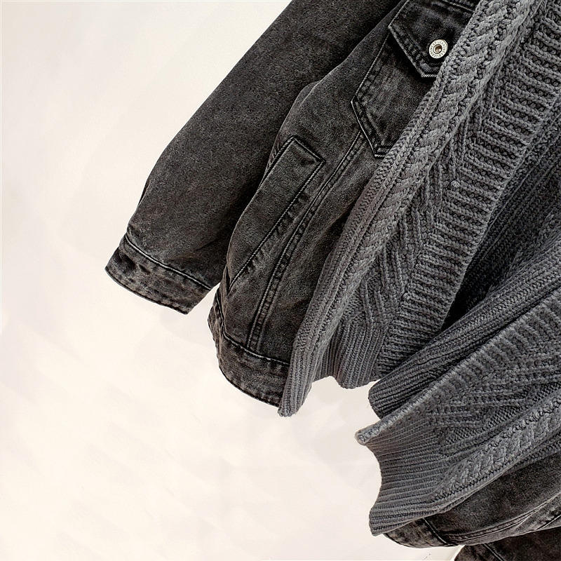 SHENGPALAE New Fashion Autumn Winter Knitted Denim Stitching Jacket Women Loose Casual Tide High Street Coat Female A174 201112