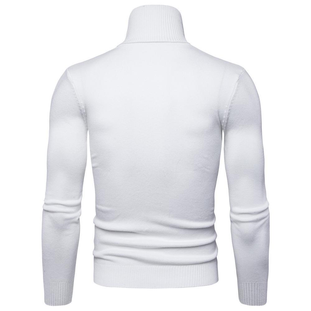 Long Sleeve Sweater Man Style Slim Knitted White High Neck Sweaters 201211