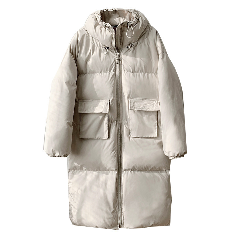 Womens Oversize Over The Knee Long Warm Coat Winter Flower Corsage Collar CottonPadded Jacket Down Cotton Coat 201027