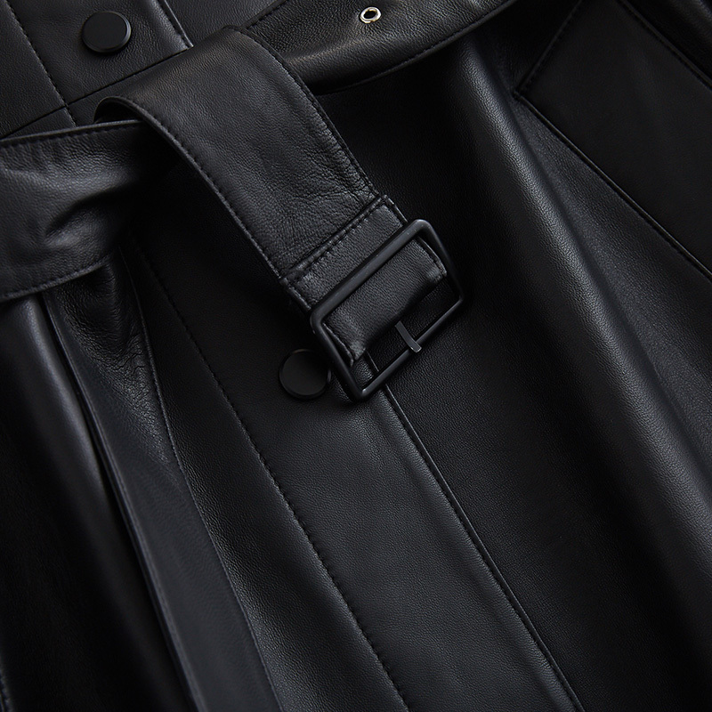 Lautaro Black long leather trench coat women with hood long sleeve belt 6xl 7xl plus size women spring autumn pu leather jacket 201226