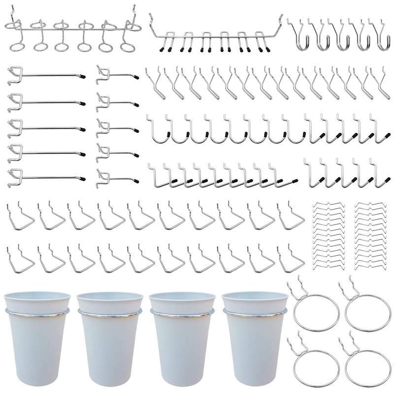 130 Piece Pegboard Hooks, 13 Different Types of Peg Board Hooks Will Not Fall Out, for Garage, Workbench, Kitchen
130 Piece Pegboard Hooks, 13 Different Types of Peg Board Hooks Will Not Fall Out, for Garage, Workbench, Kitchen