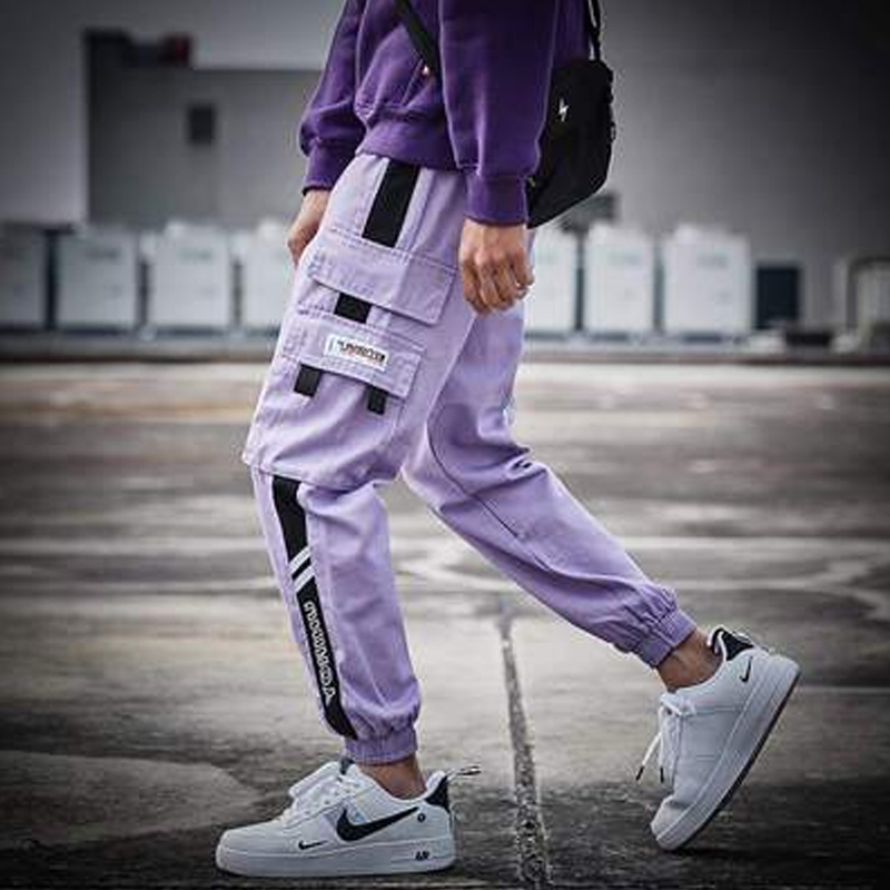 Harajuku Cargo Pants Men Streetwear Men Casual Elastic Waist Joggers Trousers Colorblock Hip Hop Harem Pants 201110
