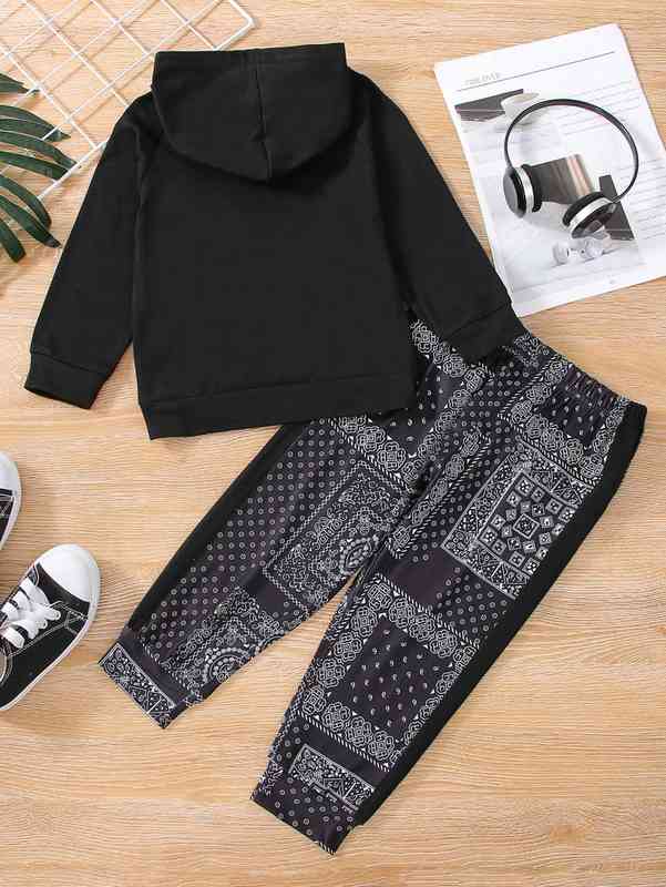 Baby Raglan Sleeve Hoodie & Scarf Print Sweatpants SHE
