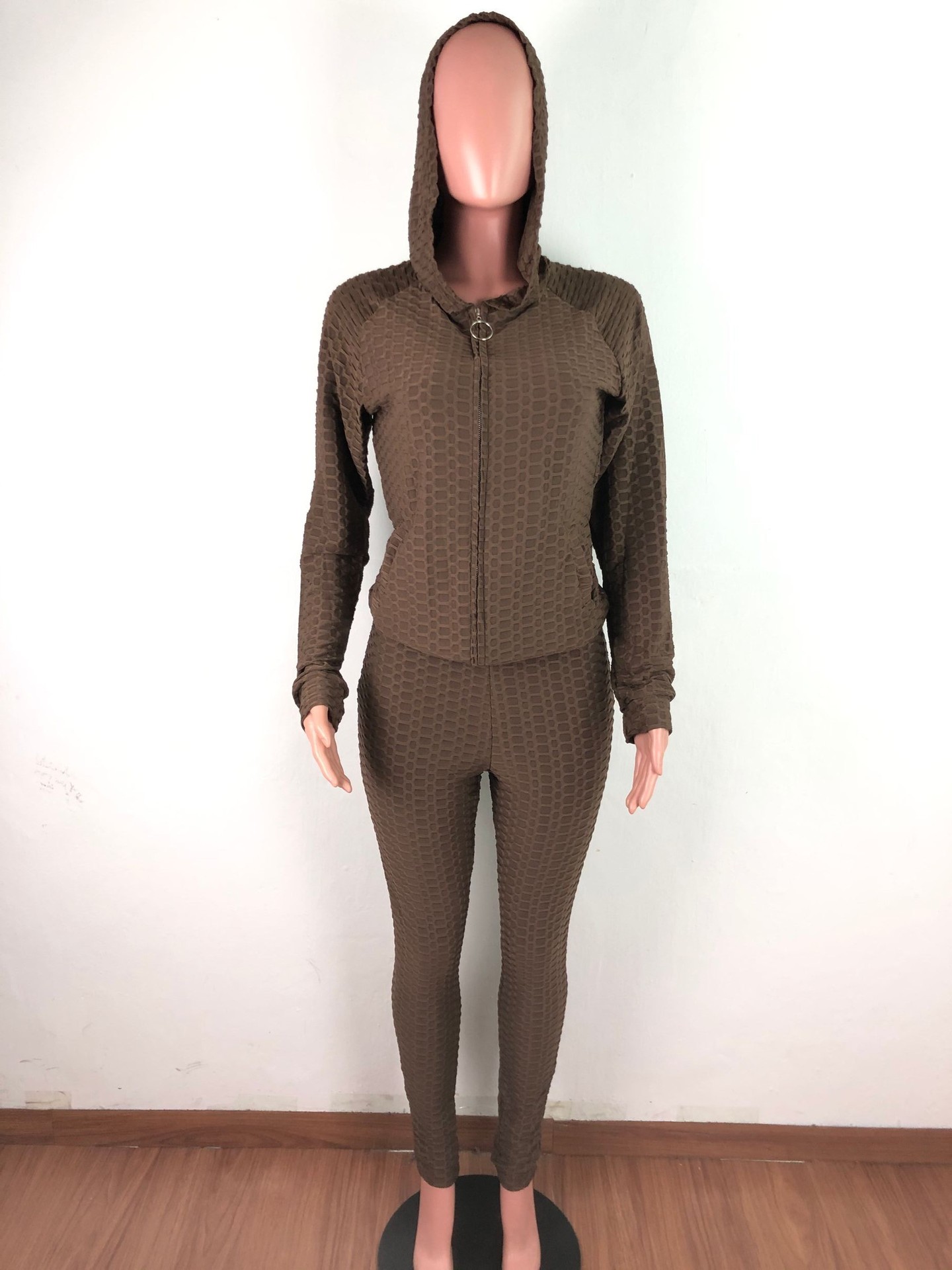 Pants Spot 2021 European and American fashion fish scale polyester stretch frame hooded casual sports suit