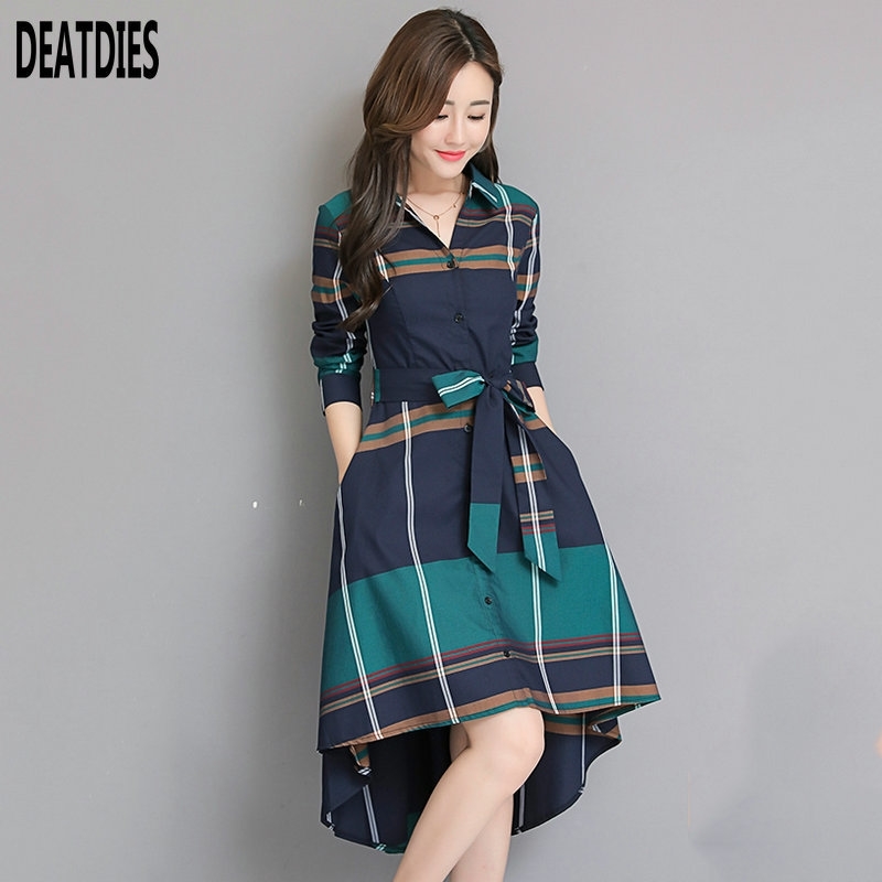 Plus Size Vintage Plaid Dress For Women - Elegant Irregular Long Sleeve Office Party Dress, Collection, Material: Polyester Blend B4