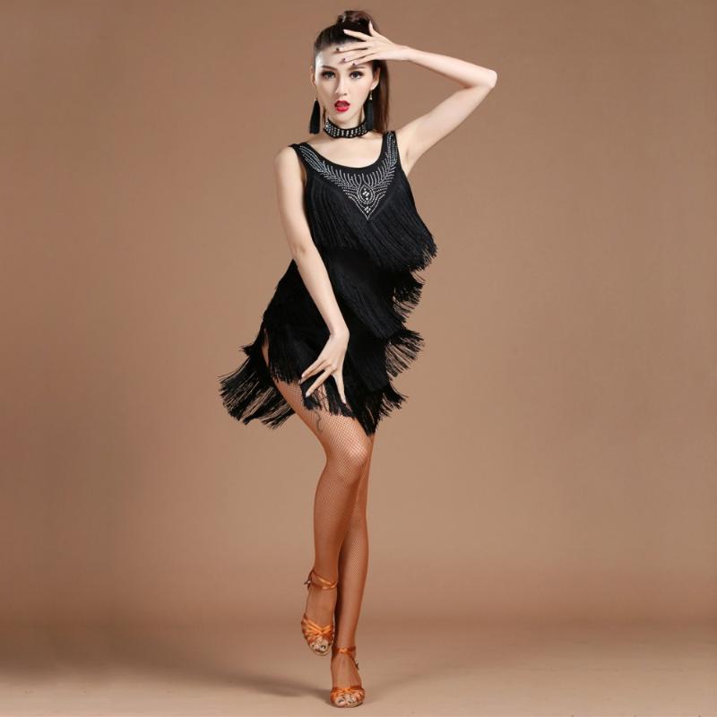 Stage Wear Top Grade 2021 Women Dance Clothes Salsa Samba Dress V-neck Fringes Beaded Latin Dresses With Earrings
