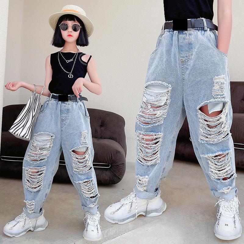 Trousers Korean Blue Jeans Pants Baby Girls Toddler Kids Clothes Denim Bottoms Harem Ripped Holes Distressed Capris 4 To 16 Yrs
Trousers Korean Blue Jeans Pants Baby Girls Toddler Kids Clothes Denim Bottoms Harem Ripped Holes Distressed Capris 4 To 16 Yrs