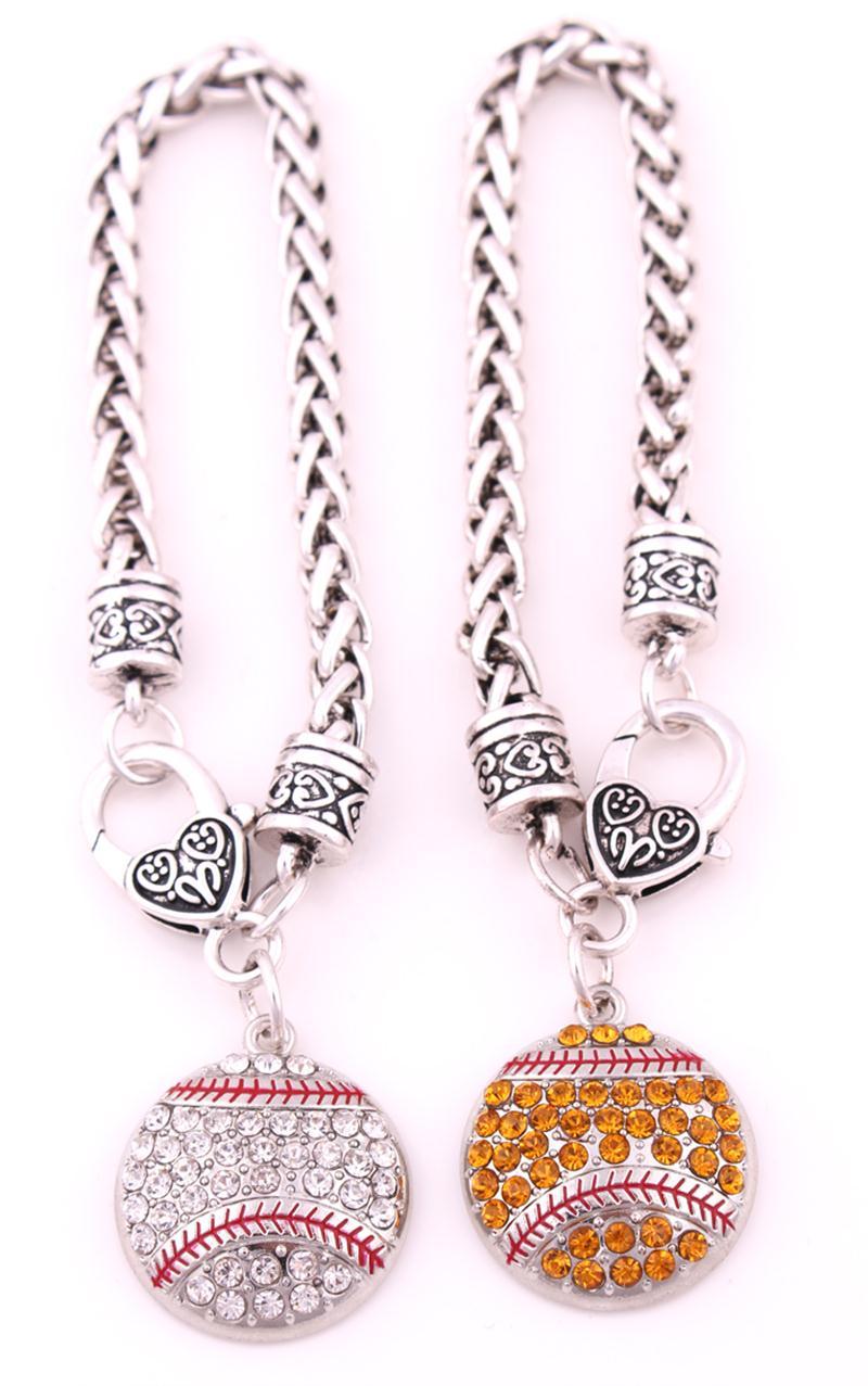 antique sliver plated zinc studded with sparkling crystal BASEBALL or SOFTBALL charm bracelet link chain
antique sliver plated zinc studded with sparkling crystal BASEBALL or SOFTBALL charm bracelet link chain