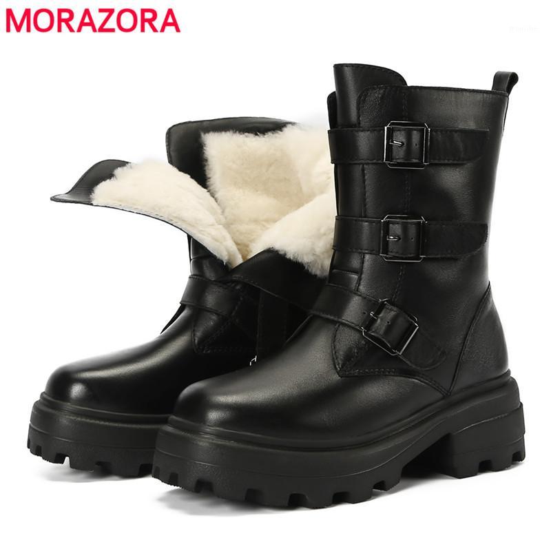 MORAZORA Full genuine leather motorcycle boots zip buckle platform ankle boots nature wool warm winter snow women shoes1, Black
MORAZORA Full genuine leather motorcycle boots zip buckle platform ankle boots nature wool warm winter snow women shoes1, Black