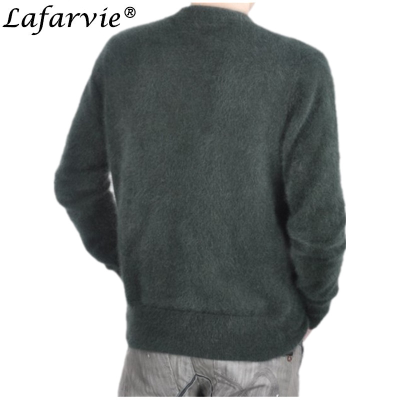 Lafarvie Fashion Mink Cashmere Blended Men Knitted Sweater Autumn Winter Off Sale Standard Solid Pullover Full Sleeve O-Neck 201203