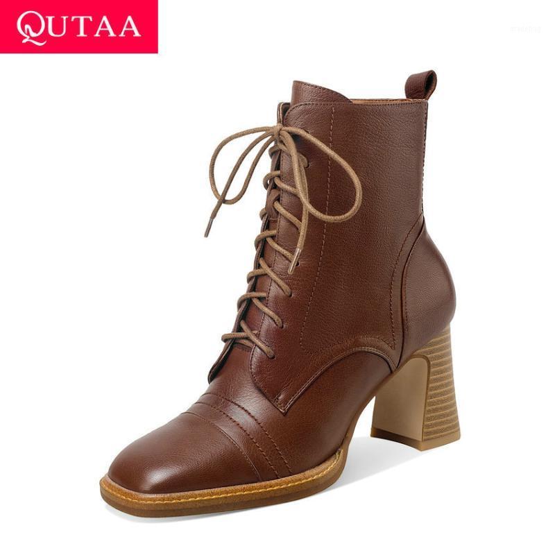 QUTAA 2021 Square High Heel Autumn Winter Short Boots Quality Cow Leather Ankle Boots Square Toe Lace Up Women Shoes Size 34-411, Black
QUTAA 2021 Square High Heel Autumn Winter Short Boots Quality Cow Leather Ankle Boots Square Toe Lace Up Women Shoes Size 34-411, Black