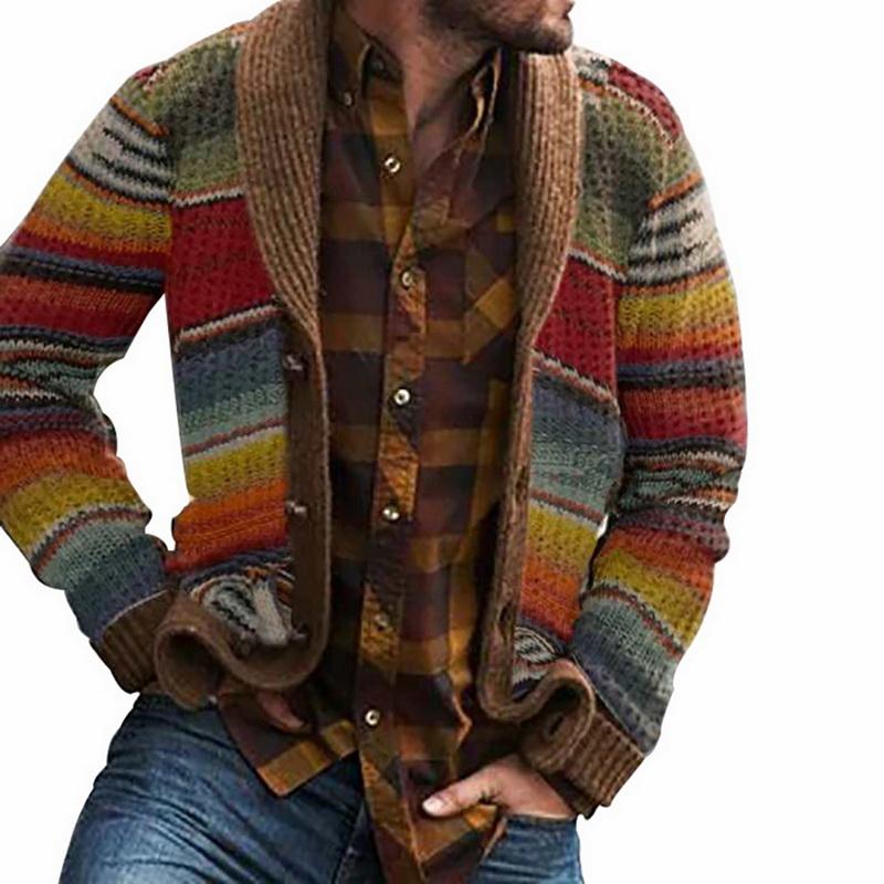 2020 Spring Autumn Coat Men Striped Printed Long-sleeved Cardigan Sweater Men's Vintage Coats Fashion Casual Loose Outwear