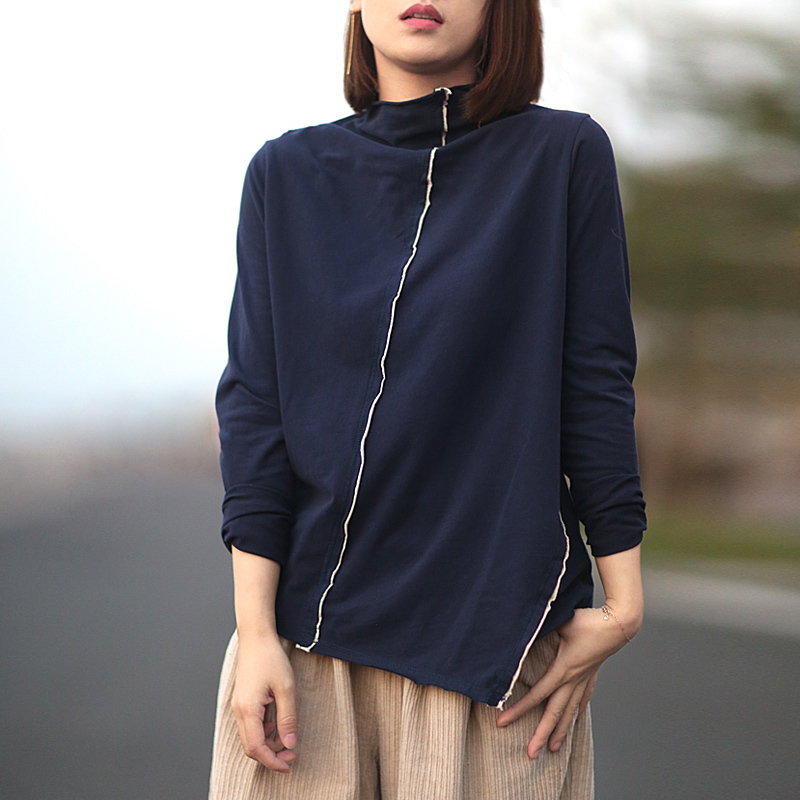 Johnature Women Cotton Turtleneck T-Shirts Patchwork Autumn New Long Sleeve 3 Color Casual Women Cloths Irregular T-Shirts 201125, Navy blue
Johnature Women Cotton Turtleneck T-Shirts Patchwork Autumn New Long Sleeve 3 Color Casual Women Cloths Irregular T-Shirts 201125, Navy blue
