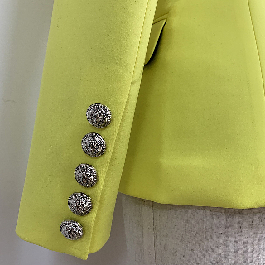 HIGH QUALITY Newest Fashion Blazer Women's Lion Buttons Double Breasted Fluorescence Yellow Blazer Jacket 201012