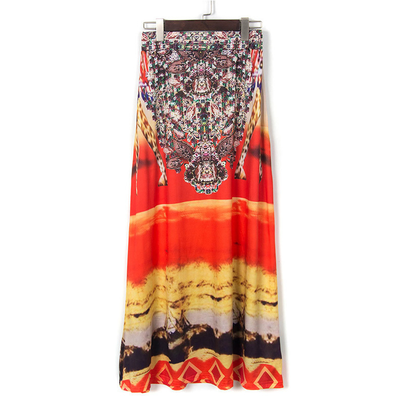 Jessie Vinson Summer Beach Plus Size Bohemia Vintage Style Loose Long Skirt Elastic Waist Ice Silk Print Maxi Skirt for Women T200301