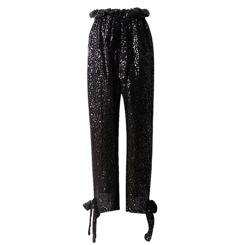 TWOTWINSTYLE Heavy Sequin Pants Female High Waist Bottom Bandages Trousers For Women Spring Fashion Streetwear New 201106