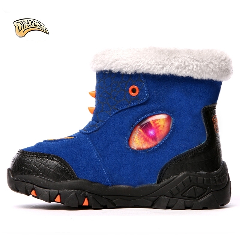 Dinoskulls kids warm boots lights for boys led boots luminous big dinosaur boots warm shoes for CHIldren snowshoes LJ201029