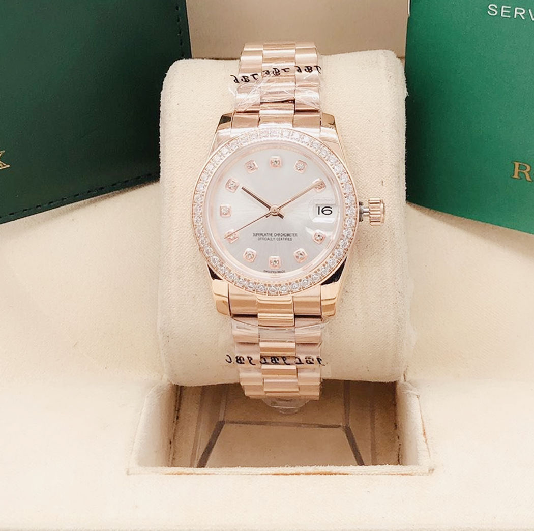High quality fashion sapphire 31mm womens watches Ladies dress stainless steel bracelet watch with date diamond ring automatic mechanical wristwatch box Handbag
High quality fashion sapphire 31mm womens watches Ladies dress stainless steel bracelet watch with date diamond ring automatic mechanical wristwatch box Handbag