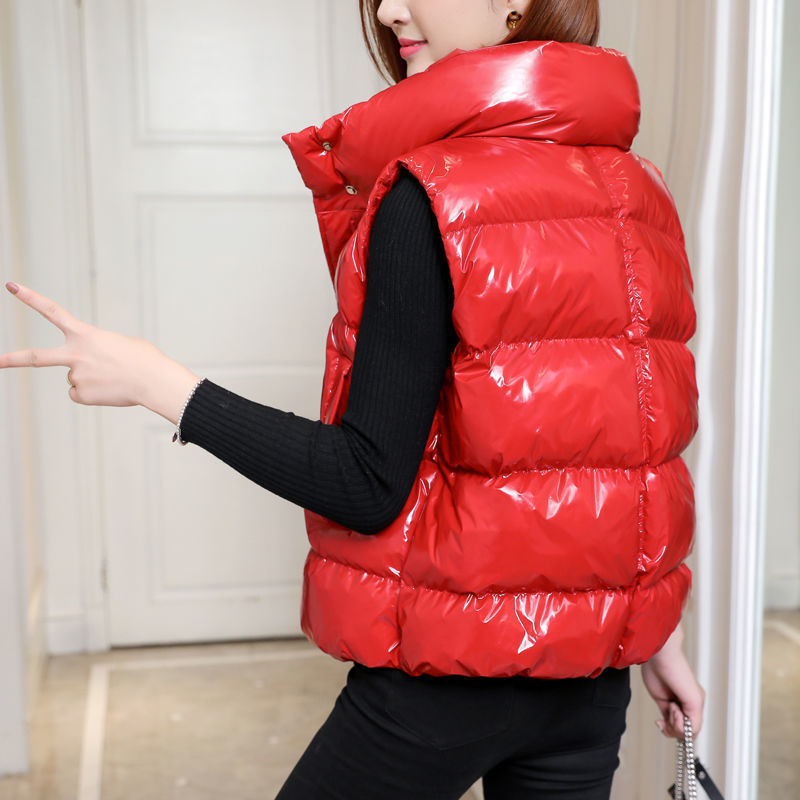 Women's Vest Autumn Winter Clothing New Stand Collar Thick Loose Bright Surface Coat 201102