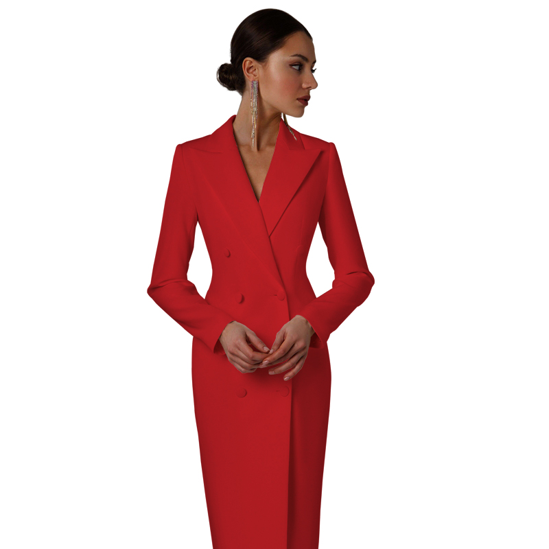 White Double Breasted Women Long Jacket Evening Dresses Ladies Prom Guest Formal Wear Custom MadeSpecial Occasion Dress