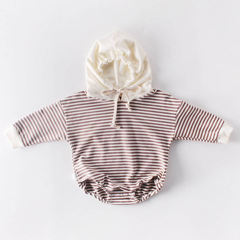 Infant Baby Boys Girls Rompers Clothes Stripe Thicken Long Sleeve Hooded Spring Autumn 210429