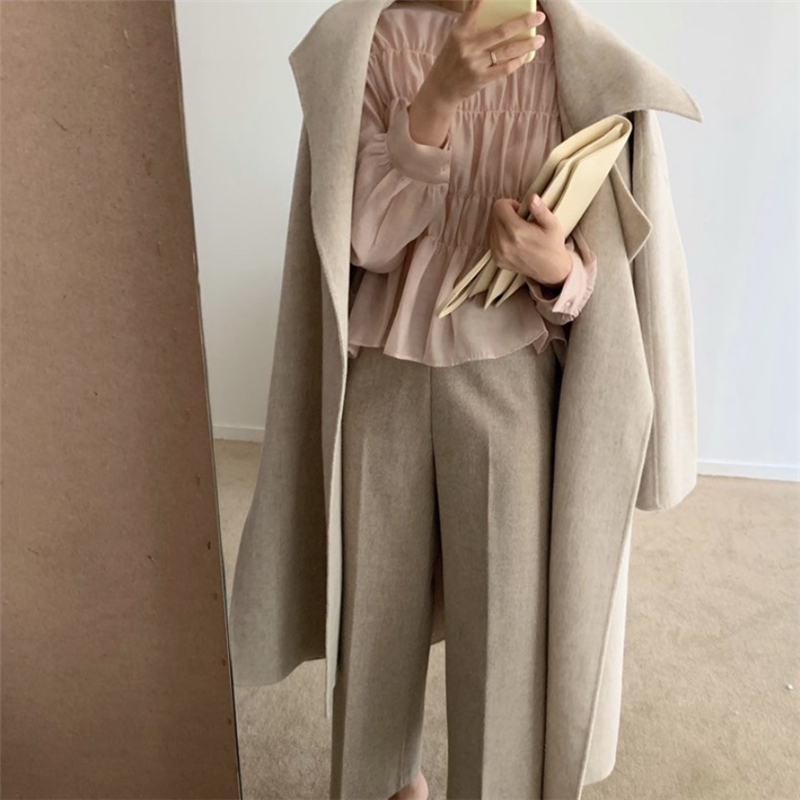 Autumn Spring Womens Blouses and Tops Long Sleeve Draped O Neck Solid Color Korean Style Elegant Casual Vestidos Mujer Blusas T200321