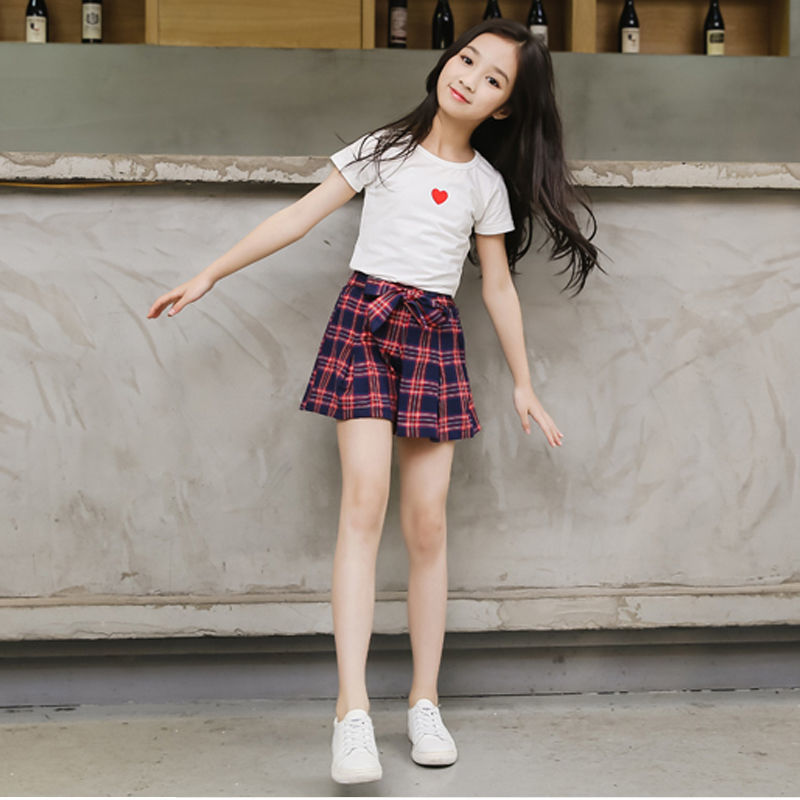 Summer Baby Clothes Set for Girl T-shirt+shorts 2pc Suit Children Short Sleeve Kids Plaid Skirts Girls ClothingX1019