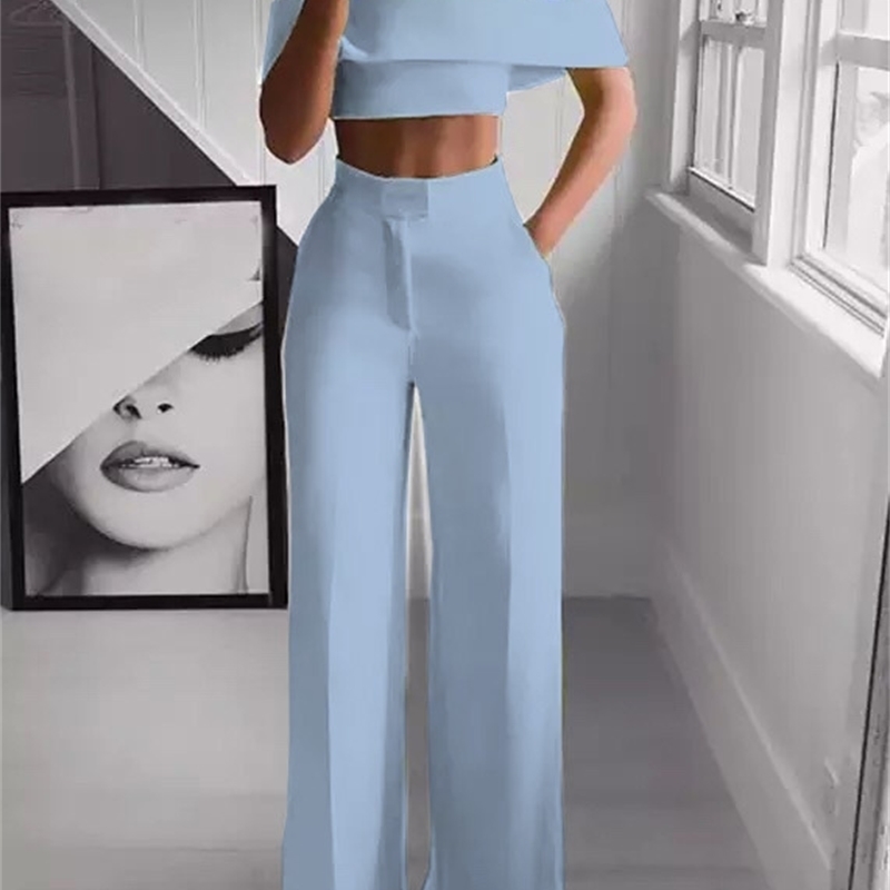 Summer white and black two-piece women's clothing wide leg pants sexy slim fit top pants fashionable sports suit