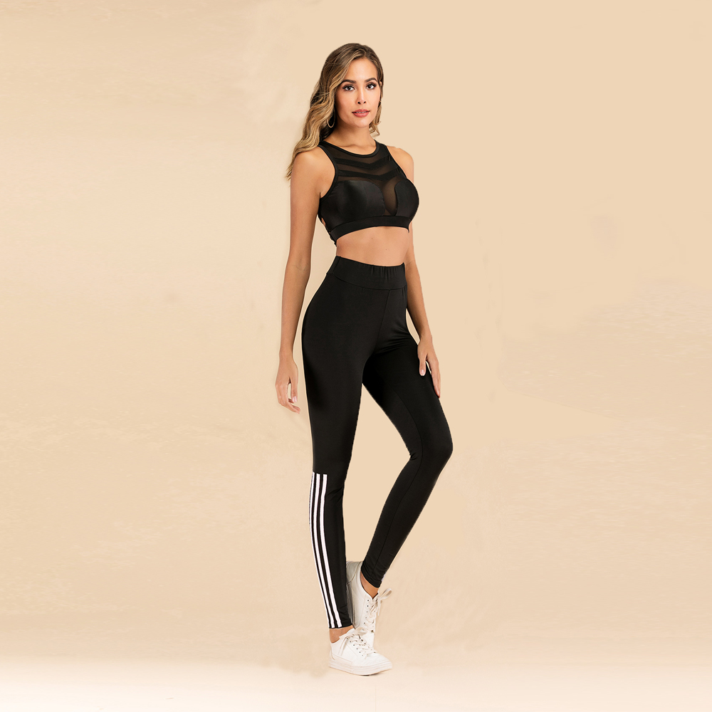 WITHZZ Stretch Fashion Pull Strip Printed High Waist Sportleggings Women Workout Leggings LJ201006