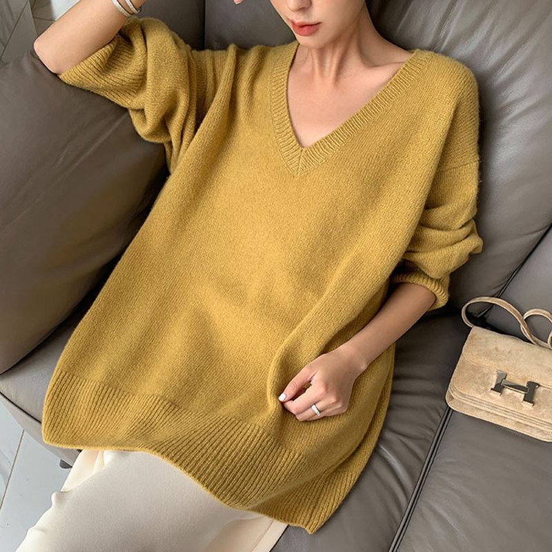 Smpevrg cashmere sweater women sweaters and pullovers long sleeve V-neck loose female pullover women knitted jumpers pull femme T200113