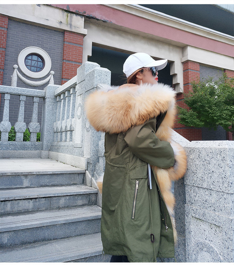 Maomaokong Winter Women Natural fox coats Real Fur Long Black Jacket Cotton thick warm parkas Faux fur lining 201112