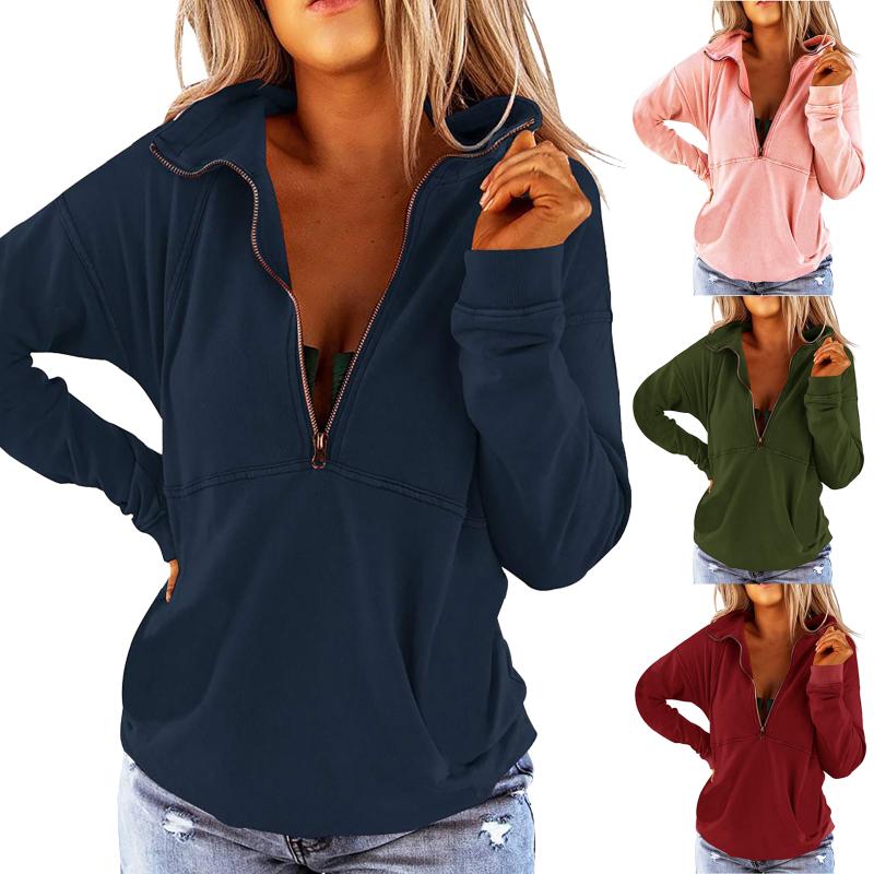 New Spring and Autumn Women ' Clothing Solid Color Long Sleeve Zipper Casual Sweater Loose Top, Blue
New Spring and Autumn Women ' Clothing Solid Color Long Sleeve Zipper Casual Sweater Loose Top, Blue
