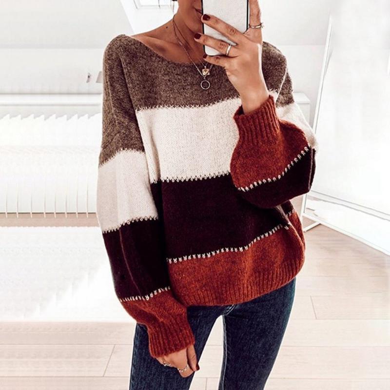 Autumn and Winter New Women' Striped Sweater O-neck Long-sleeved Sweater Loose Knit Pullover with Bra Line, Black
Autumn and Winter New Women' Striped Sweater O-neck Long-sleeved Sweater Loose Knit Pullover with Bra Line, Black