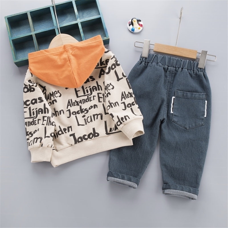 Children Fashion Clothes Suit Spring Kids Boy Girl Letter Hoodies jeans 2Pcs/sets Baby Toddler Clothing Infant Sportswear sets 201127