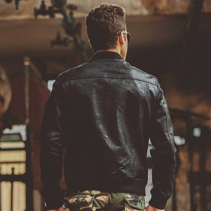 Men's pigskin black real leather jacket bomber jacket Genuine Leather biker jacket winter coat men Jaqueta 201128