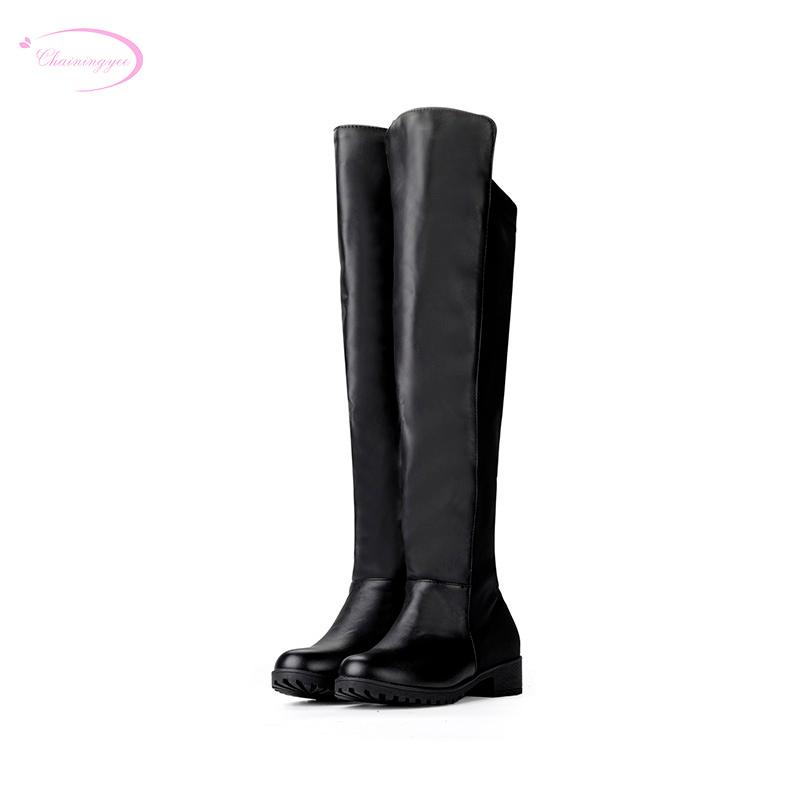 Chainingyee casual style round head autumn nubuck over knee high boots elastic black low heel thick horse boots women's shoes, Black pu
Chainingyee casual style round head autumn nubuck over knee high boots elastic black low heel thick horse boots women's shoes, Black pu
