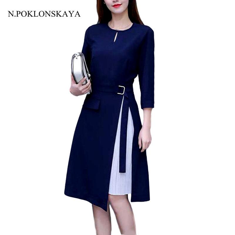 Sexy Women Autumn Dress Stitching Three Quarter Sleeve Side Slit Knee-Length A-Line Dresses Elegant Office vestidos de festa, Navy blue
Sexy Women Autumn Dress Stitching Three Quarter Sleeve Side Slit Knee-Length A-Line Dresses Elegant Office vestidos de festa, Navy blue