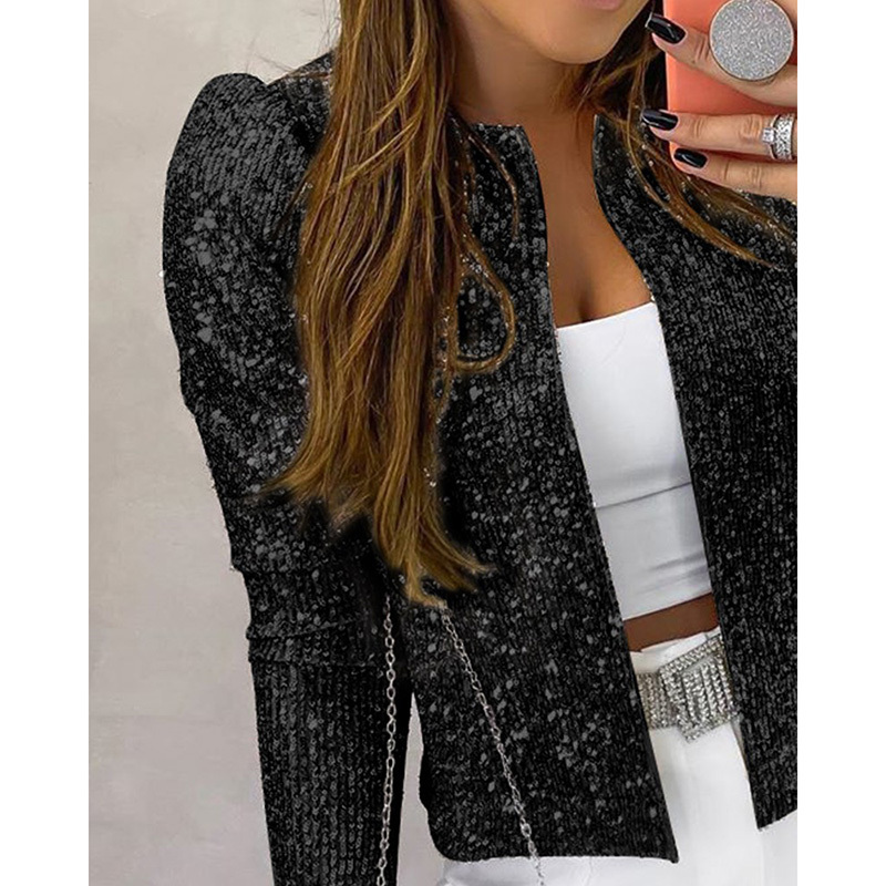 Women's Sequined Spring Coat - Slim Fit Open Front Long Sleeve Jacket, T200111 B3