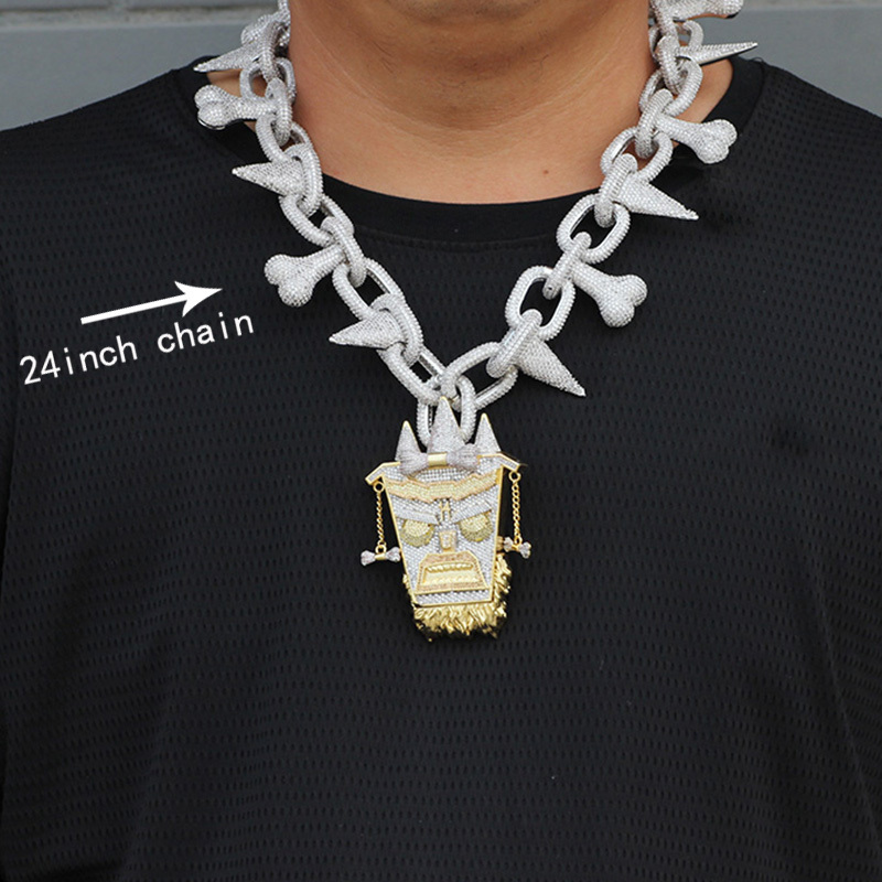 Trippie Redd Style Chain and iced out Pendant Punk Rivet Choker Bling Cubic Zircon Men's Hip hop Necklace Jewelry Gold 201013