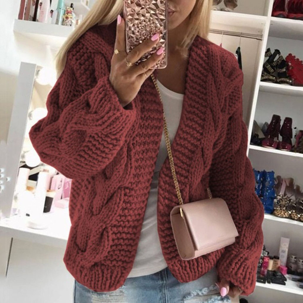 Women Knit Cardigans Sweater Jacket Winter Casual Pocket Cardigan Long Sleeve Sweater Loose Female Sweater Coat Outwear #40 201019