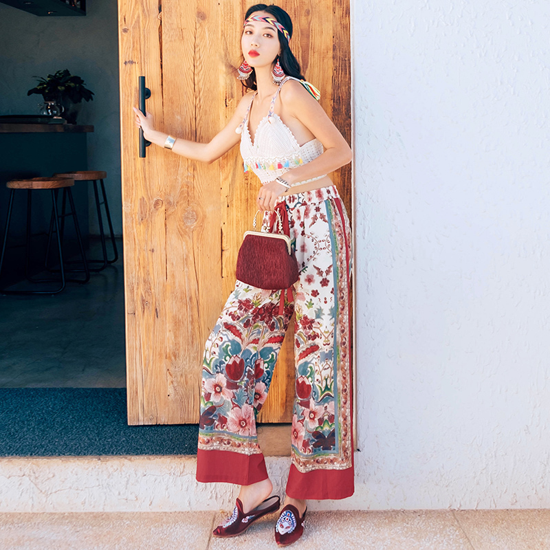 Women summer chiffon pants floral printing loose trousers for fashion lady T200422