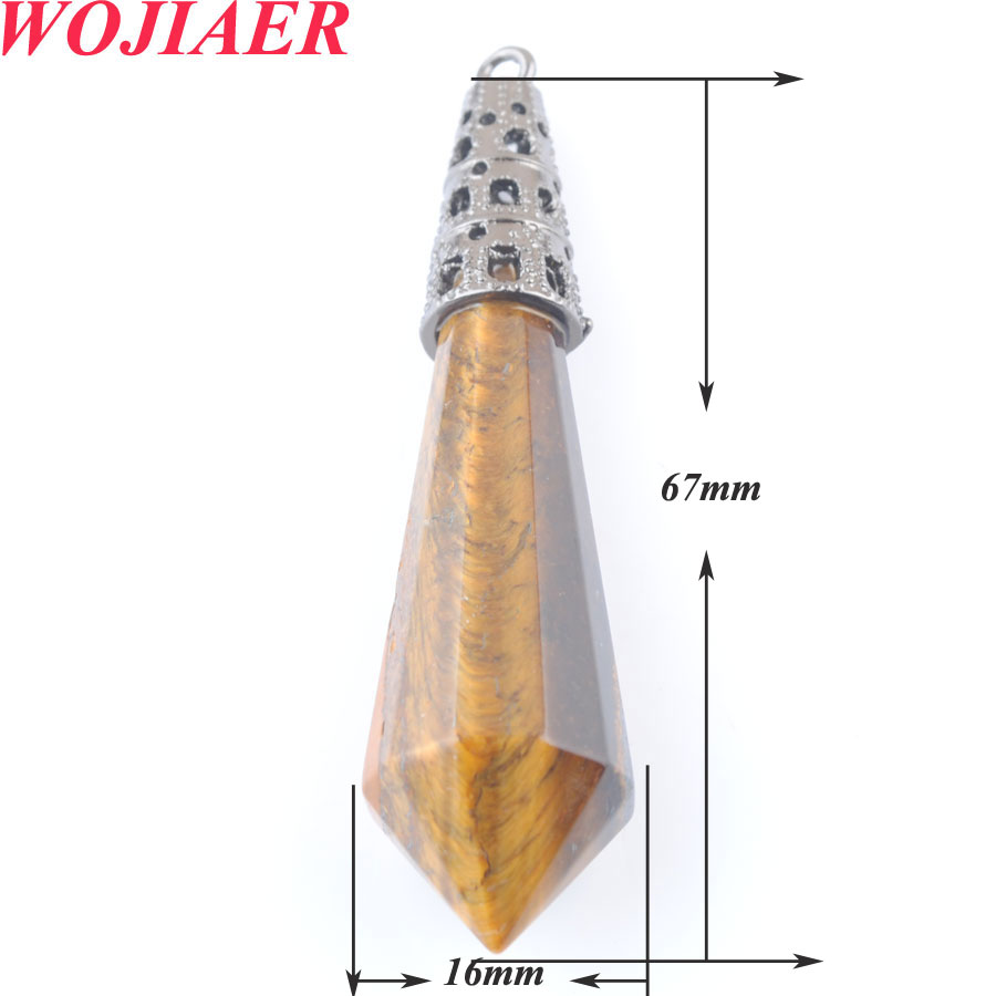 WOJIAER Retro Natural Stone Pendants for Necklaces 12 Faceted Pyramid Wicca Purple Crystal Sodalite Tiger Eye Opal Reiki DBO917