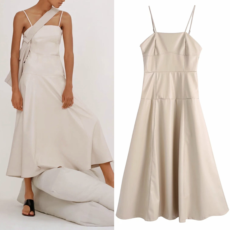 2021 New Faux Leather Slip Midi Women Fashion A-line Sleeveless Backless Dress Woman High Street Sexy Ladies Dresses 3xp5, Khaki
2021 New Faux Leather Slip Midi Women Fashion A-line Sleeveless Backless Dress Woman High Street Sexy Ladies Dresses 3xp5, Khaki