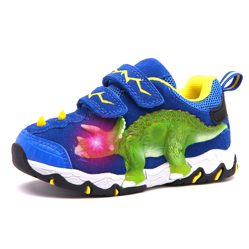 Dinoskulls 3-8 Boys Autumn Winter Shoes Dinosaur LED Glowing Sneakers Children Sports 3D T-Rex Kids Genuine Leather Shoes 201130