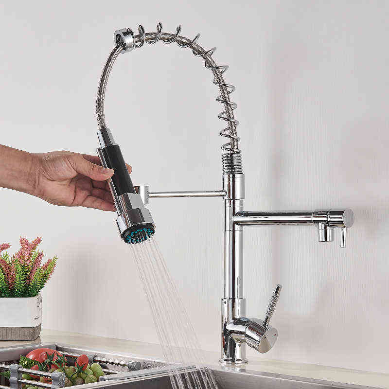 Deck installation Chrome Spring 360 Rotating Shower Kitchen Faucet Crane And Cold 2 Water Tap Sink Mixer 220125