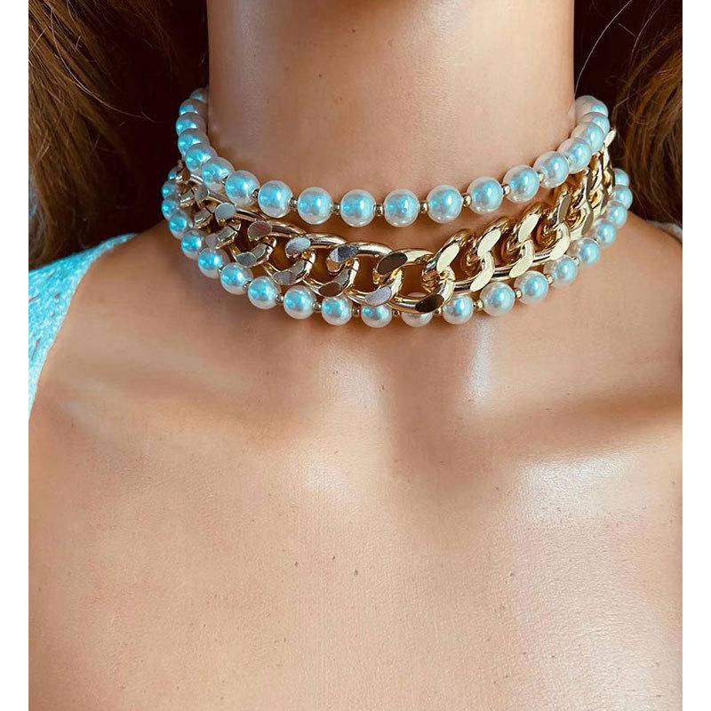 Chokers Exquisite White Pearl Cuban Necklace Collar For Women Fashion Multi-layer Imitation Alloy Chunky Chain Jewelry 2021
Chokers Exquisite White Pearl Cuban Necklace Collar For Women Fashion Multi-layer Imitation Alloy Chunky Chain Jewelry 2021