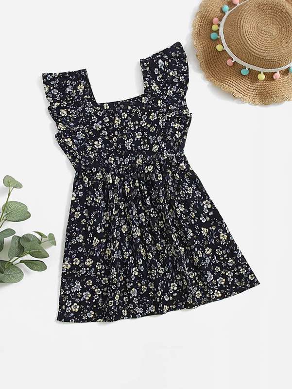 Toddler Girls Floral Print Square Neck Dress SHE