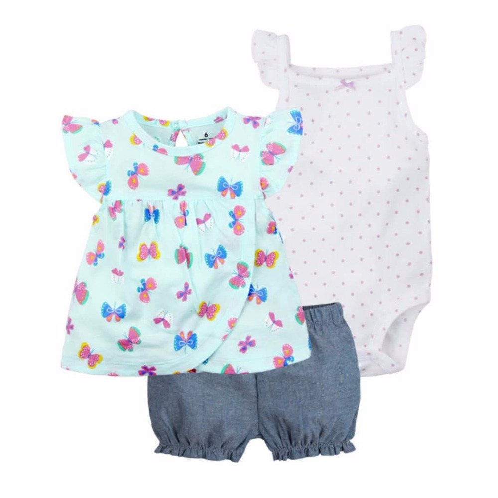 Summer Toddler Girls Summer Clothing Set 100% cotton Baby Girls Clothes Bodysuit Shorts T-shirt 3 PCS Children Clothes LJ201223