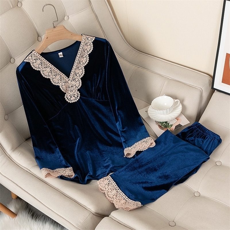 Women New Velour Nightwear Pajamas Suit Autumn Winter Loose Pijamas Velour Long Sleeve Tops&Pants Set Lace Patchwork Home Wear 201113, Pink
Women New Velour Nightwear Pajamas Suit Autumn Winter Loose Pijamas Velour Long Sleeve Tops&Pants Set Lace Patchwork Home Wear 201113, Pink