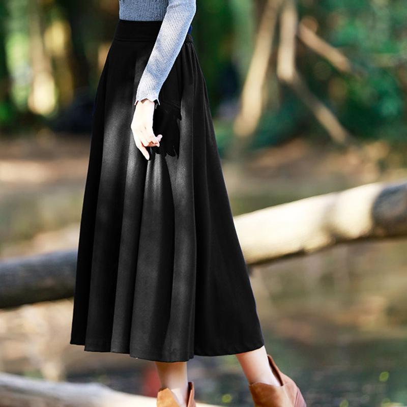 New products for autumn and winter women's solid color skirt high waist a-line skirt plus size slimming, Black
New products for autumn and winter women's solid color skirt high waist a-line skirt plus size slimming, Black